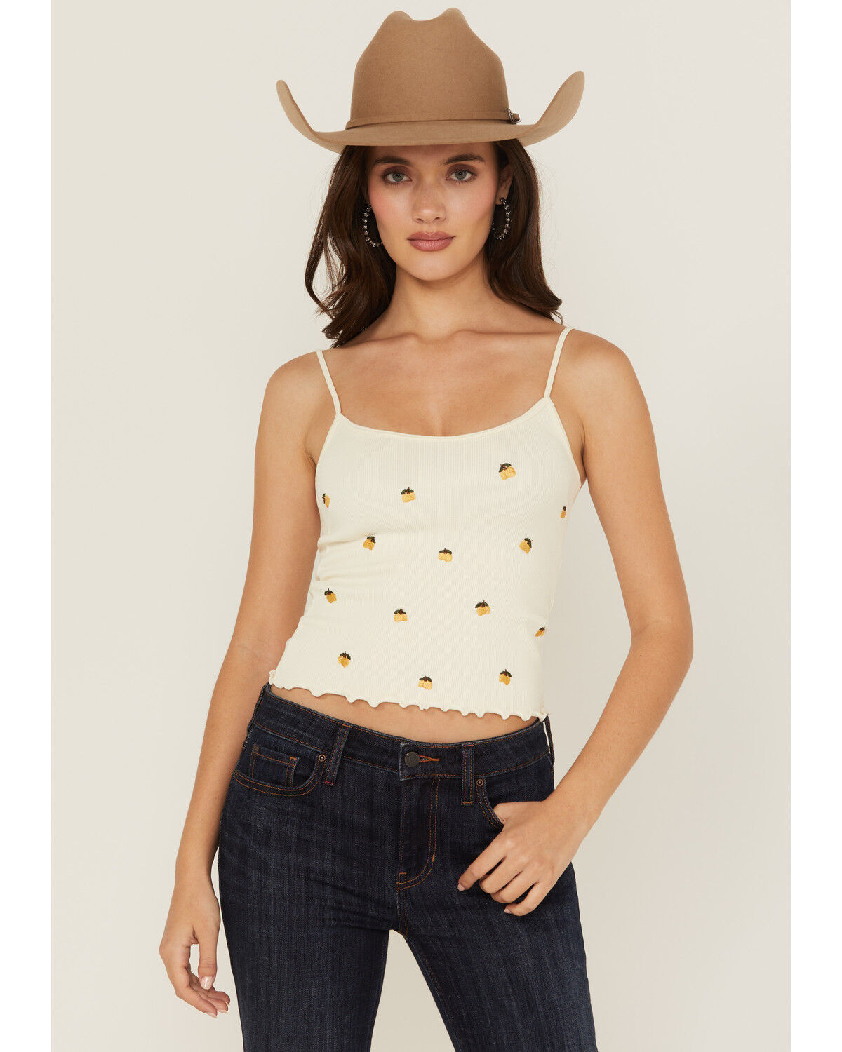 Fornia Women's Lemon Embroidered Sleeveless Cropped Tank Top