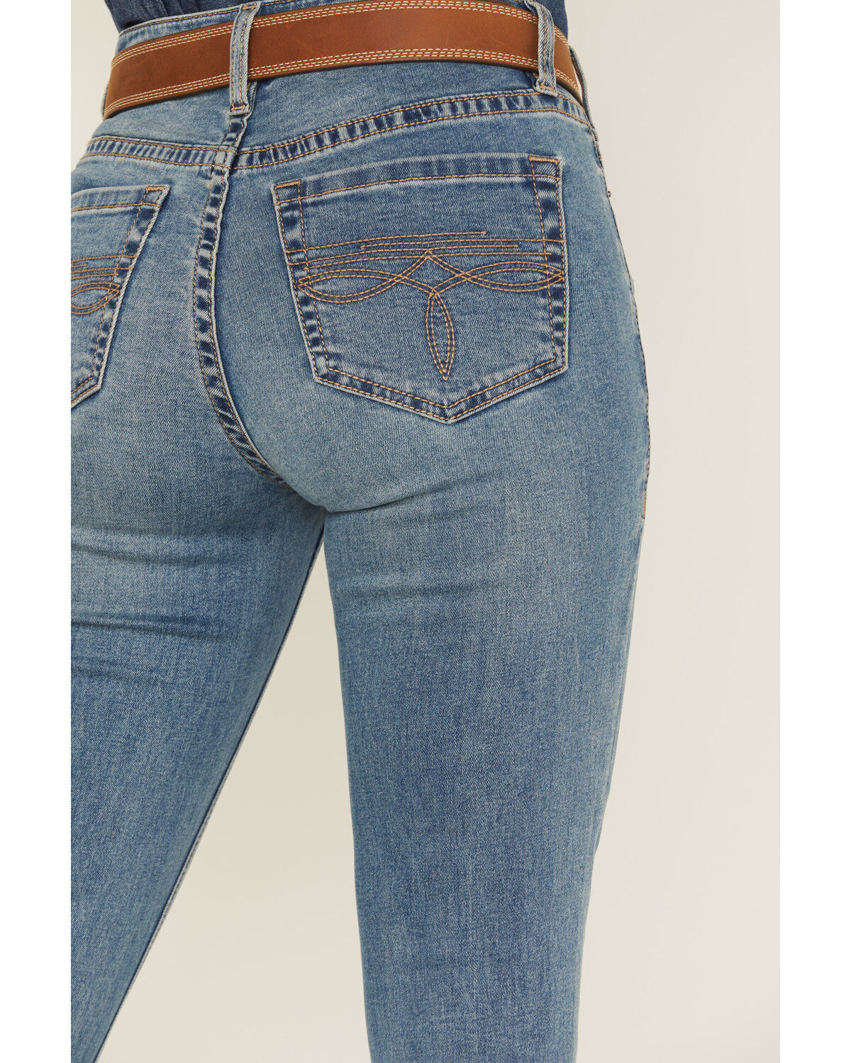 Rock & Roll Denim Women's Medium Wash Mid Rise Boot Stitch Bootcut Stretch Denim Jeans