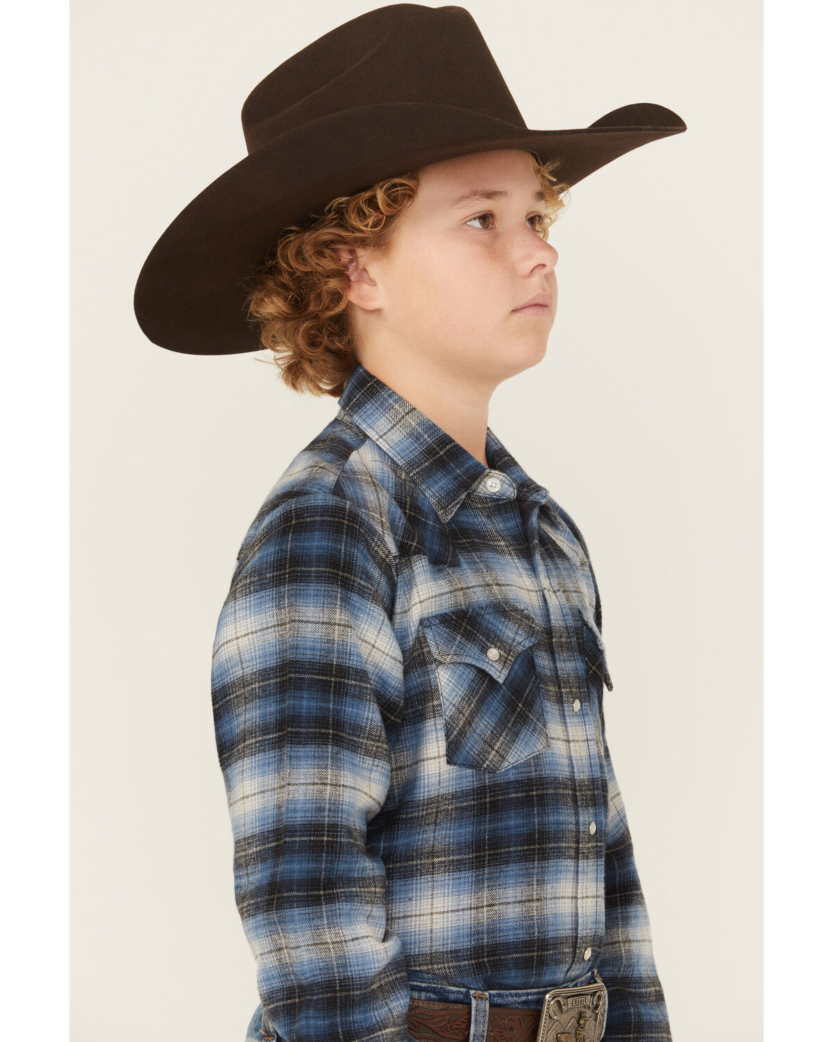 Ely Walker Boy's Plaid Print Long Sleeve Snap Flannel Shirt