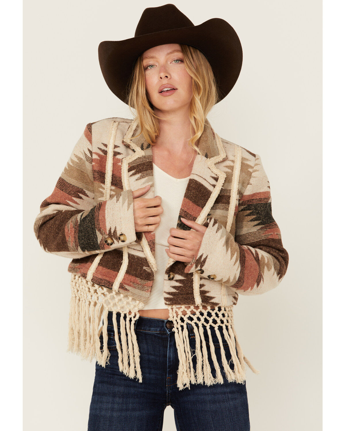 Miss Me Women's Southwestern Print Cropped Blazer