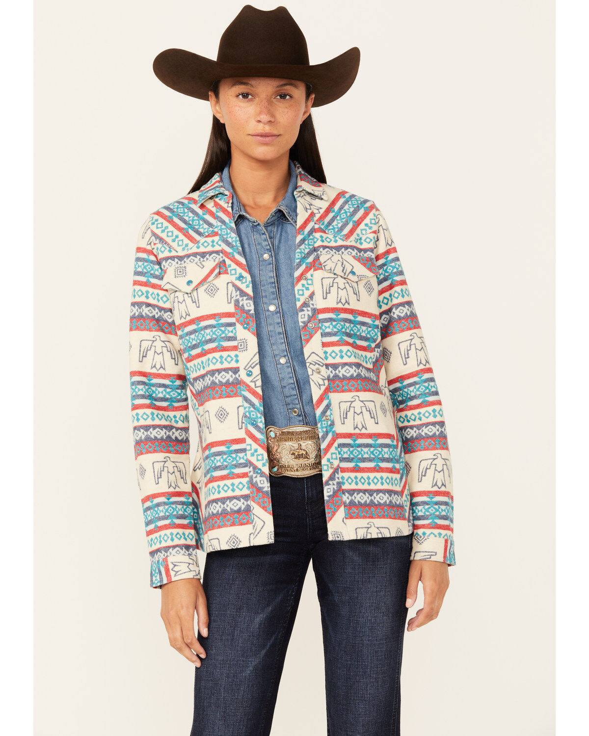 Outback Trading Co Women's Lorelei Southwestern Eagle Print Long Sleeve Snap Performance Shirt