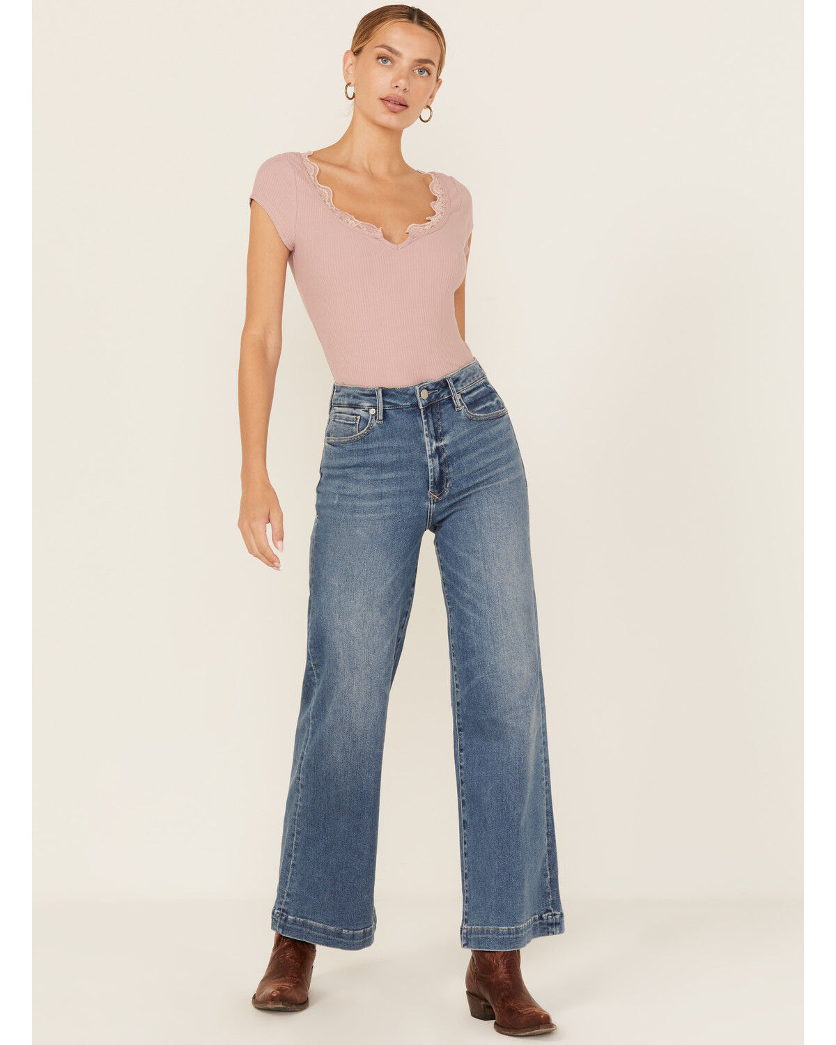 Dear John Women's Fiona Medium Wash Wide Leg Stretch Denim Jeans