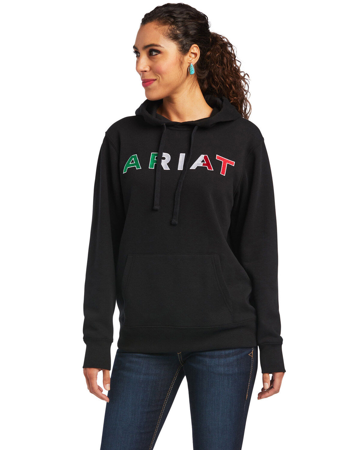 Ariat Women's Black R.E.A.L Mexico Embroidered Logo Pullover Hoodie - Plus