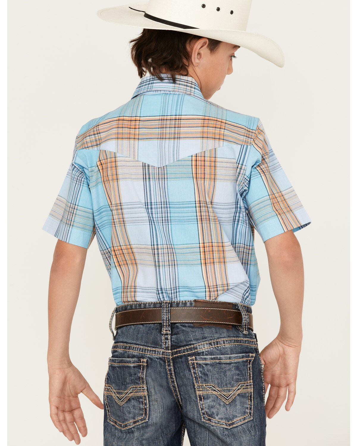 Panhandle Boys' Plaid Print Short Sleeve Western Pearl Snap Shirt
