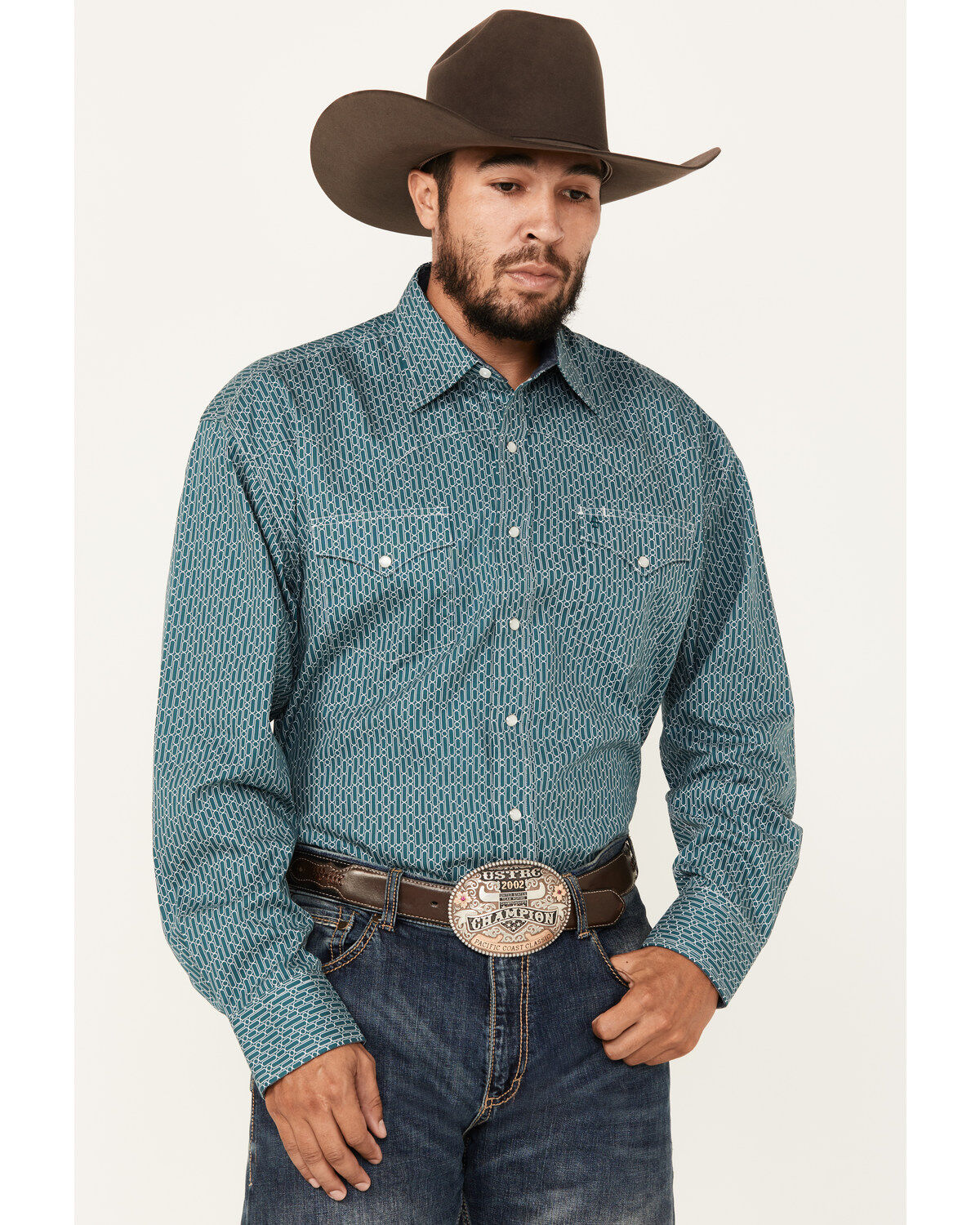 Stetson Men's Geo Print Long Sleeve Pearl Snap Western Shirt