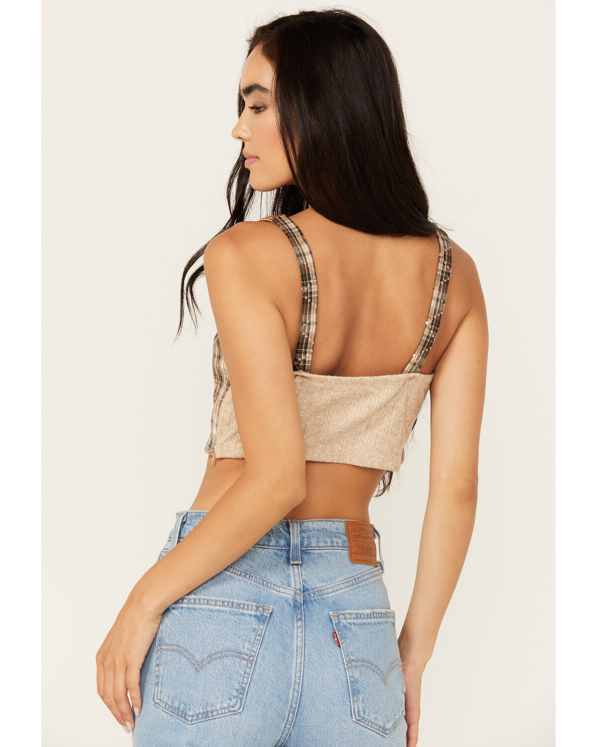 Miss Me Women's Sequins Plaid Print Cropped Tank