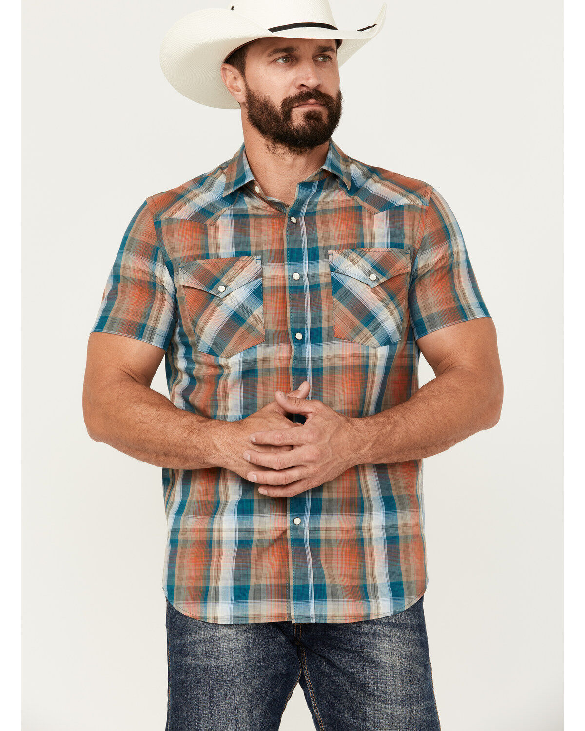 Pendleton Men's Frontier Plaid Print Short Sleeve Pearl Snap Western Shirt