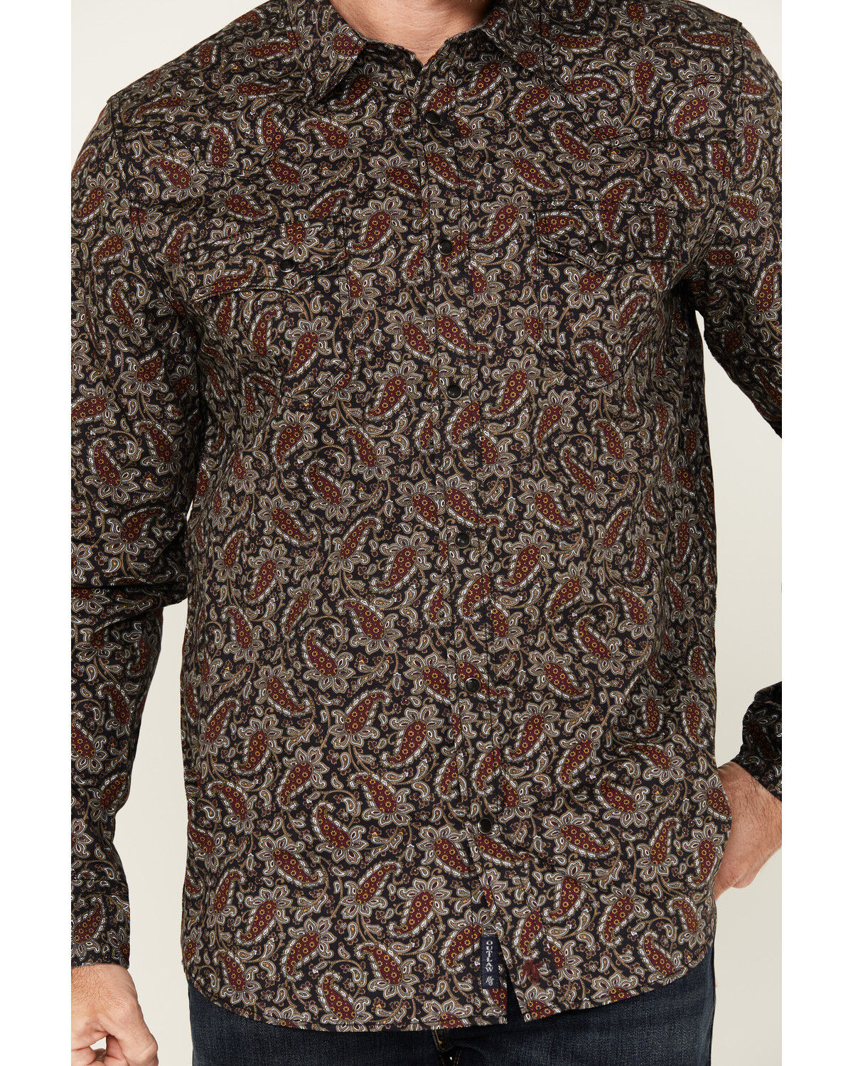 Moonshine Spirit Men's Pitch Floral Paisley Print Long Sleeve Snap Western Shirt
