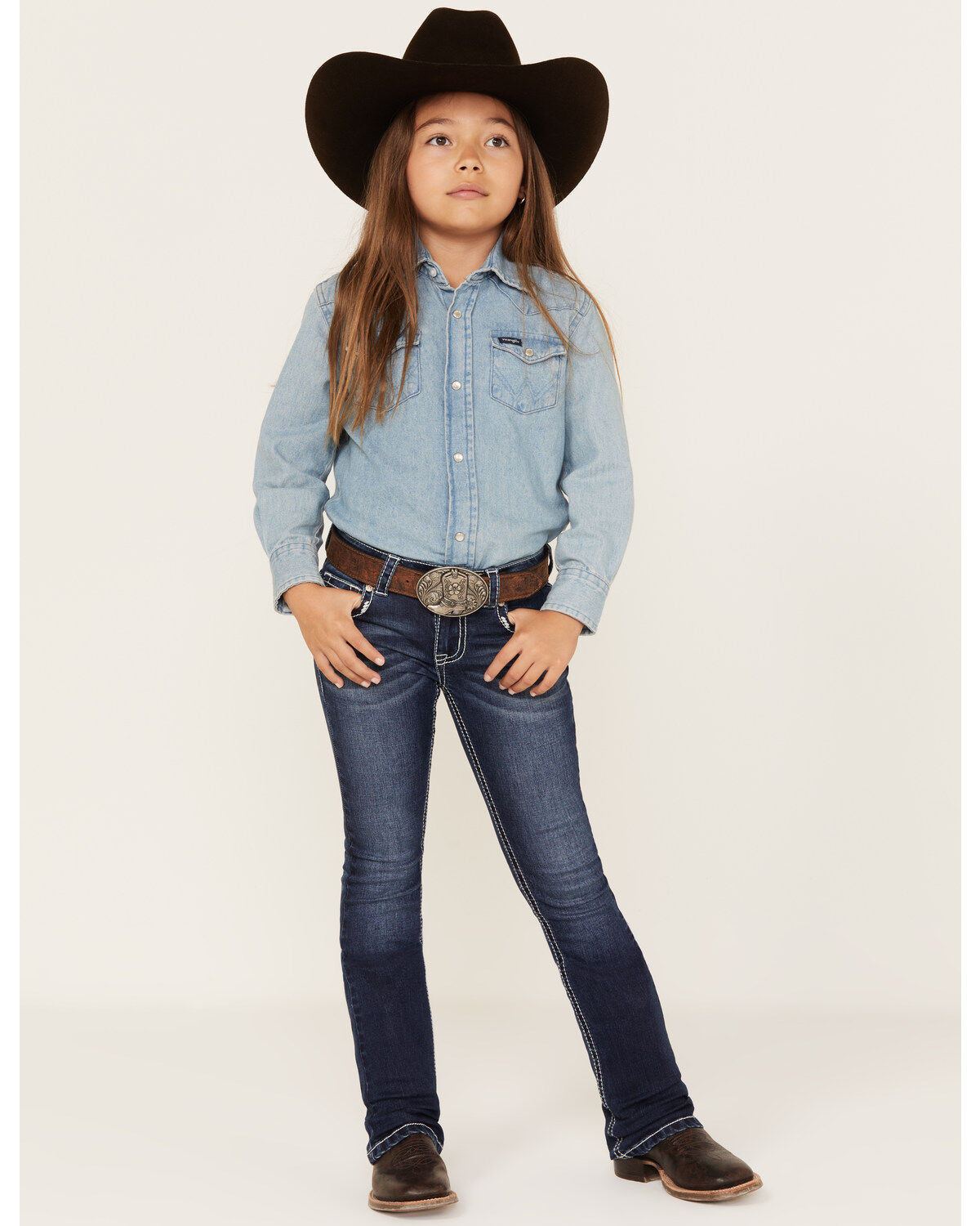 Shyanne Little Girls' Dark Wash Dreamcatcher Embroidered Bootcut Jeans