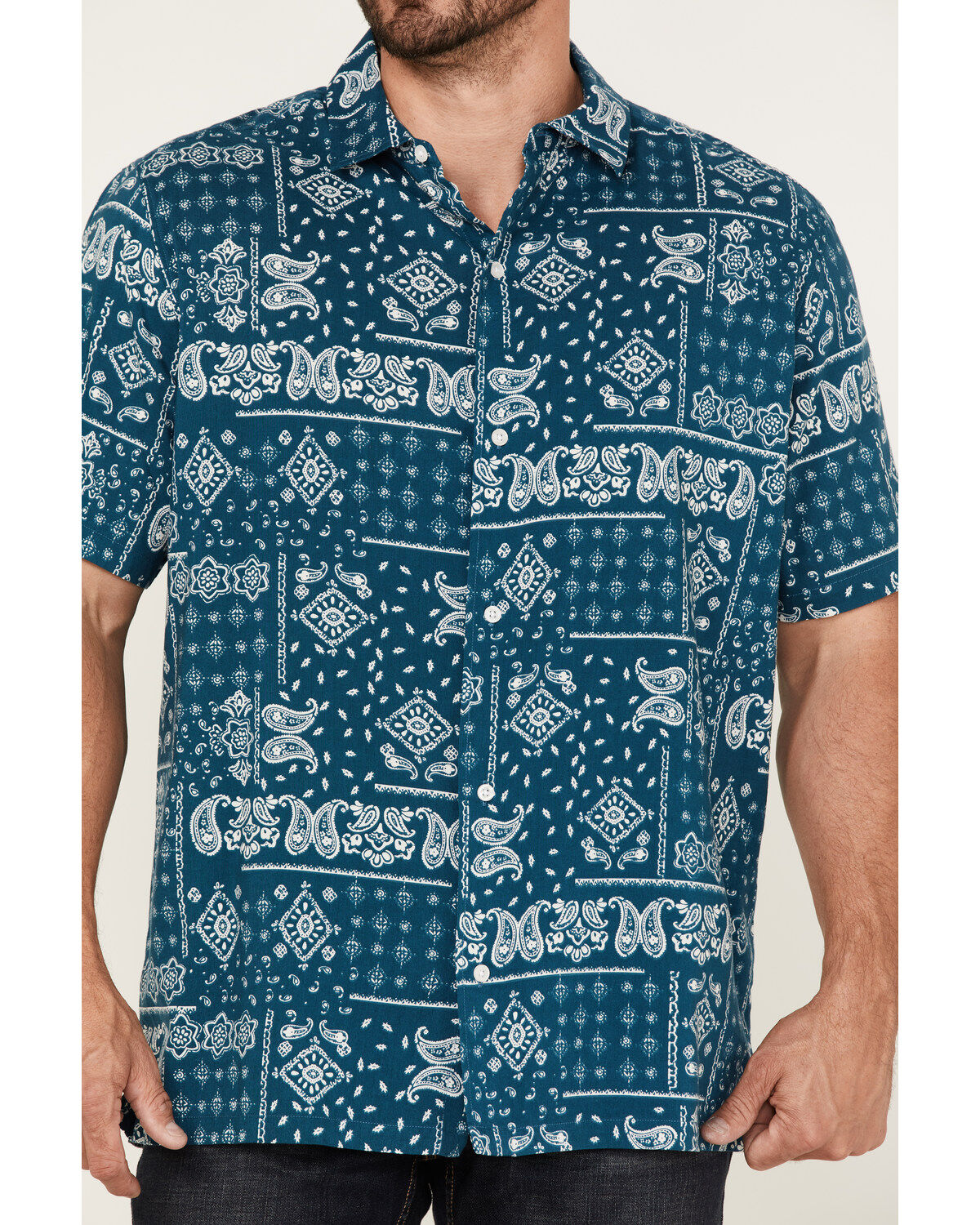 Gibson Men's Holler Bandana Print Short Sleeve Button-Down Western Shirt