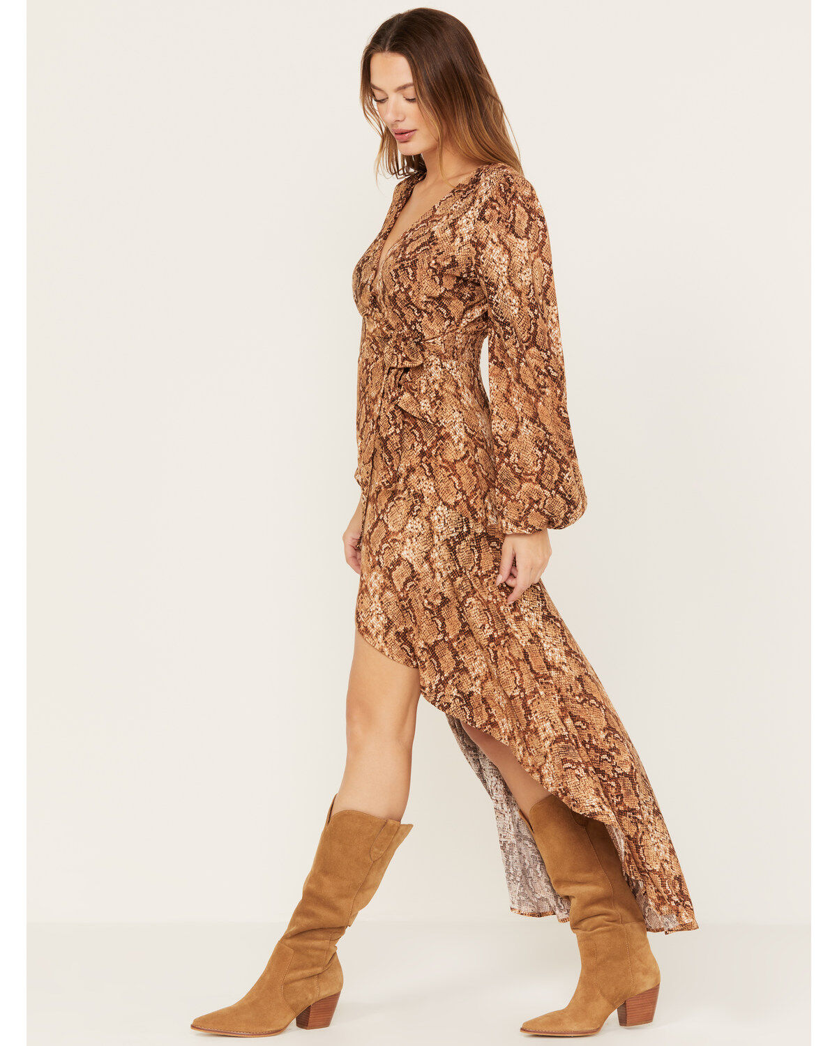 Shyanne Women's Snake Print Ruffle High-Low Dress