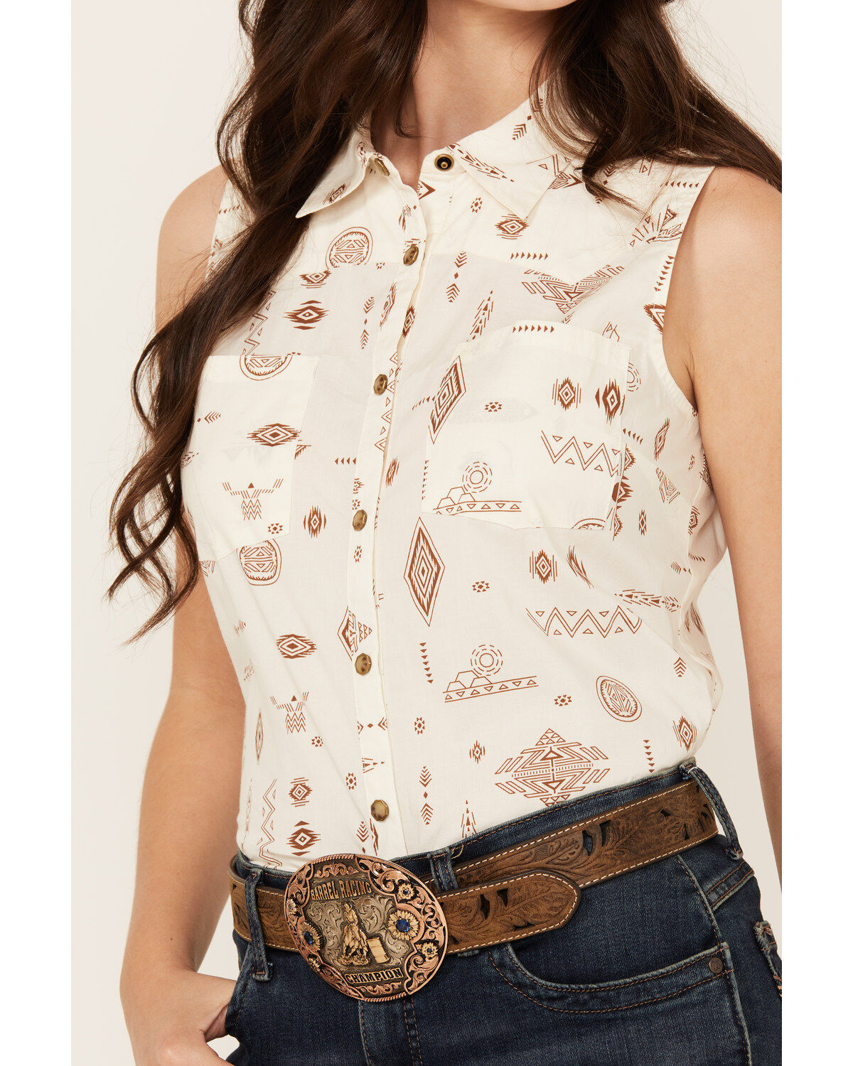 Shyanne Women's Desert Print Sleeveless Snap Western Shirt