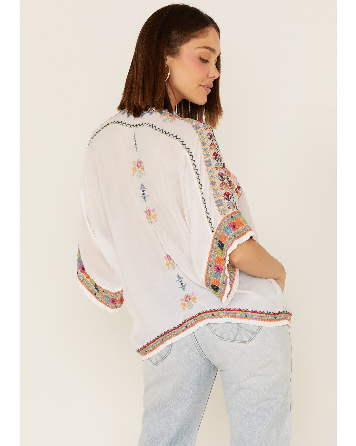 Johnny Was Women's Xylia Embroidered Wildlife & Floral Short Sleeve Blouse