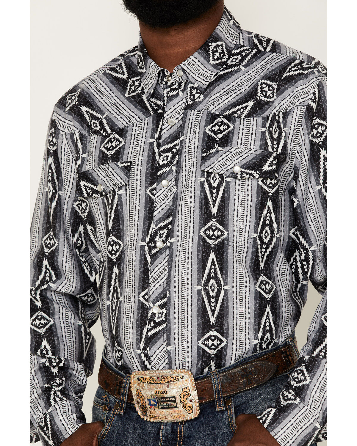 Rock & Roll Denim Men's Tek Southwestern Print Long Sleeve Pearl Snap Western Shirt