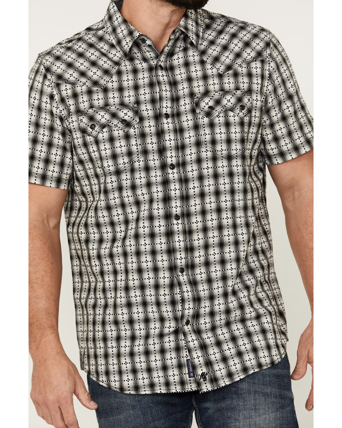 Moonshine Spirit Men's Classic Plaid Print Short Sleeve Snap Western Shirt
