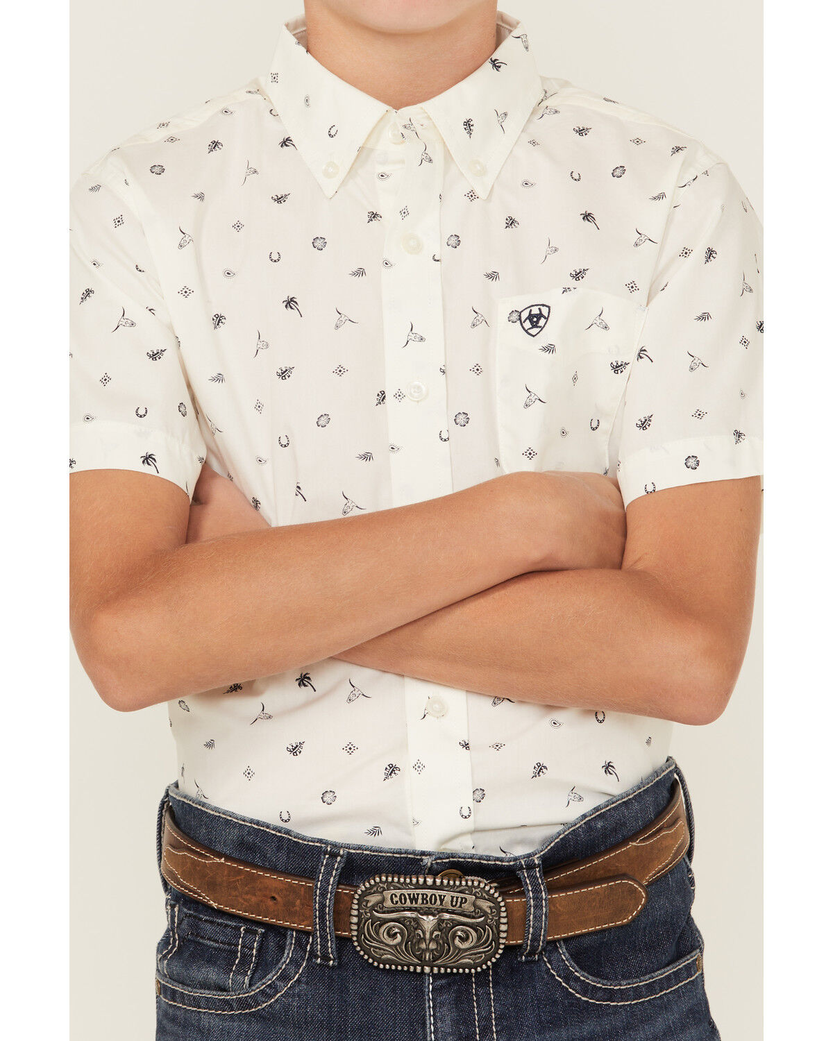 Ariat Boys' Conversation Print Short Sleeve Button-Down Western Shirt