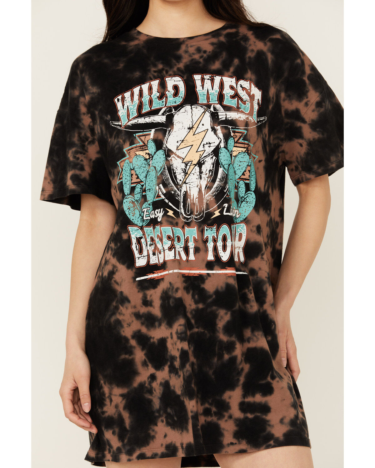 Rock & Roll Denim Women's Tie Dye Graphic Mini Shirt Dress