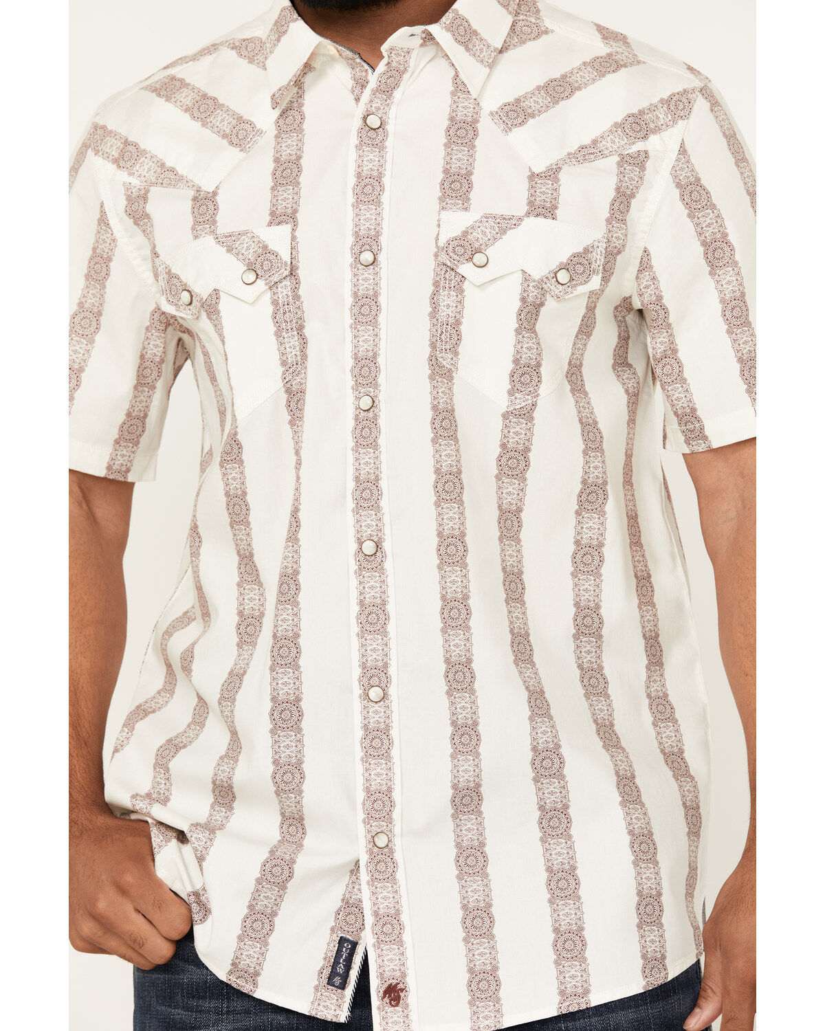 Moonshine Spirit Men's Paradise Southwestern Striped Print Short Sleeve Snap Western Shirt