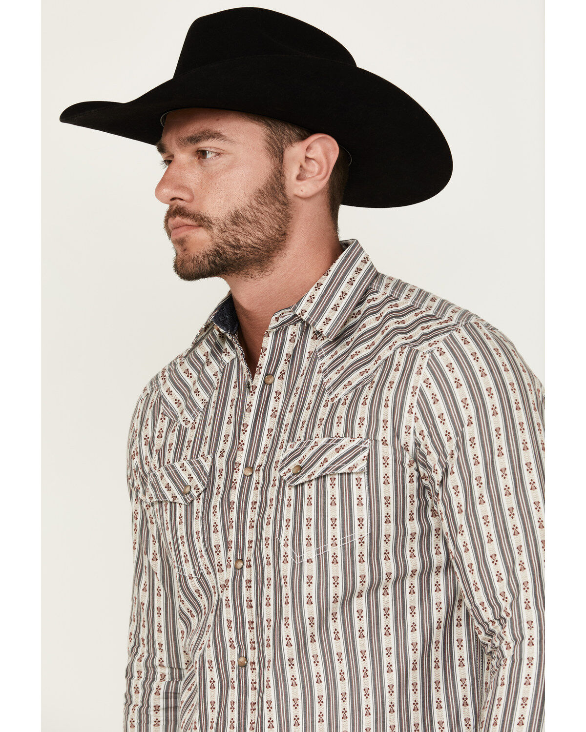 Moonshine Spirit Men's Southern Boy Striped Long Sleeve Pearl Snap Western Shirt