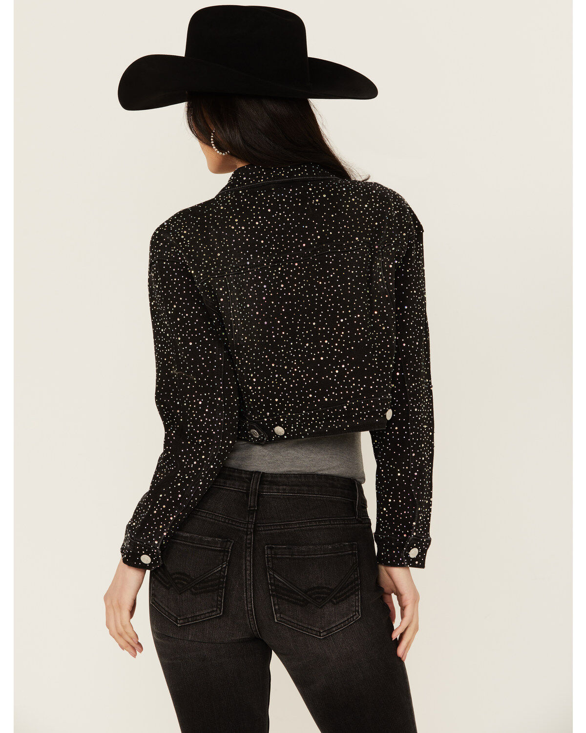 Vibrant Denim Women's Rhinestone Cropped Denim Jacket