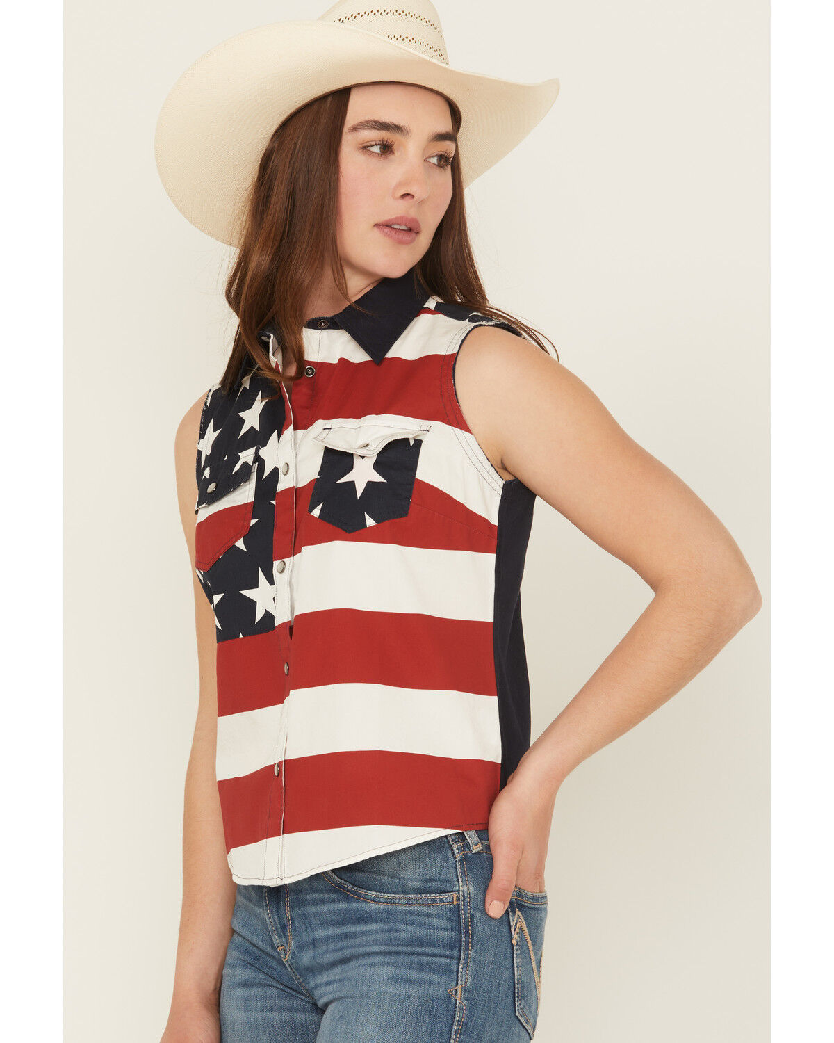 Shyanne Women's Americana Print Bubba Sleeveless Snap Western Shirt