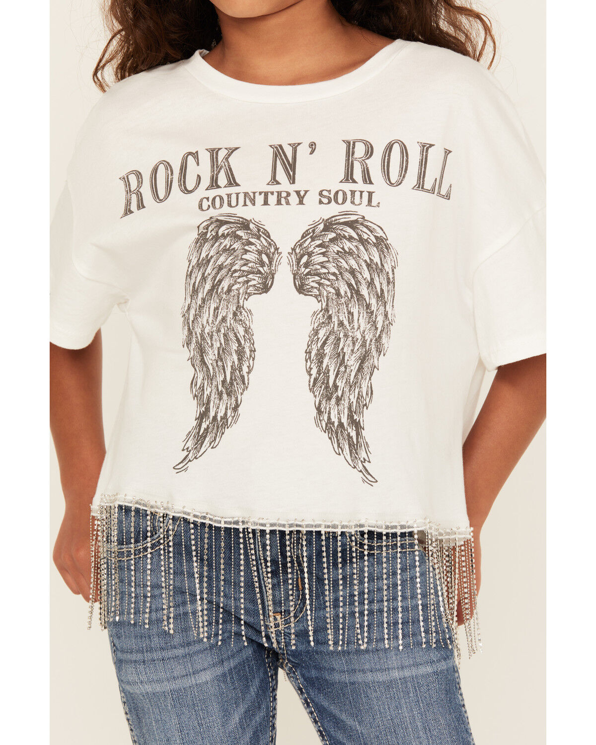 La La Land Girls' Rock & Roll Short Sleeve Fringe Graphic Tee