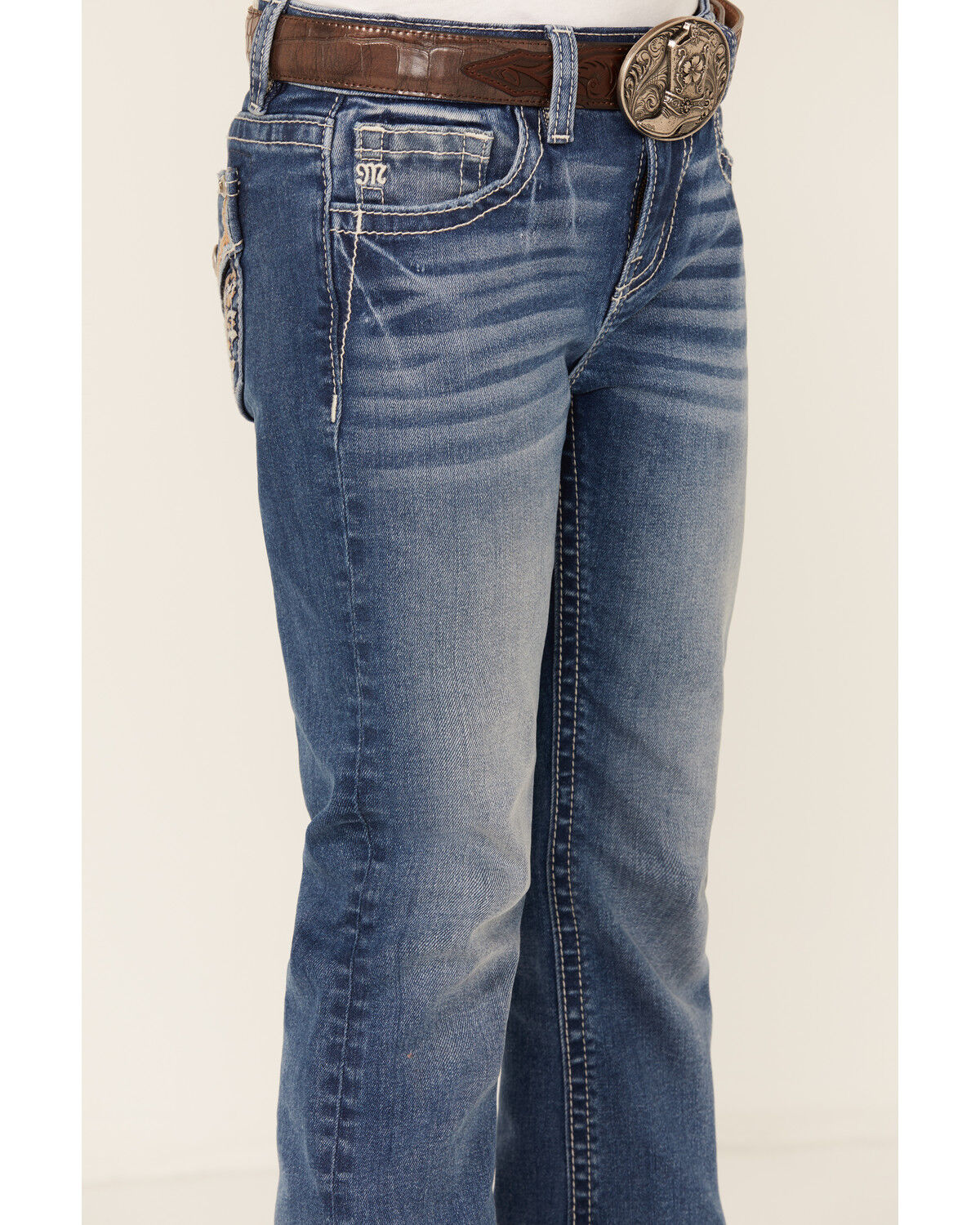 Miss Me Girls' Medium Wash Wing Pocket Bootcut Denim Jeans