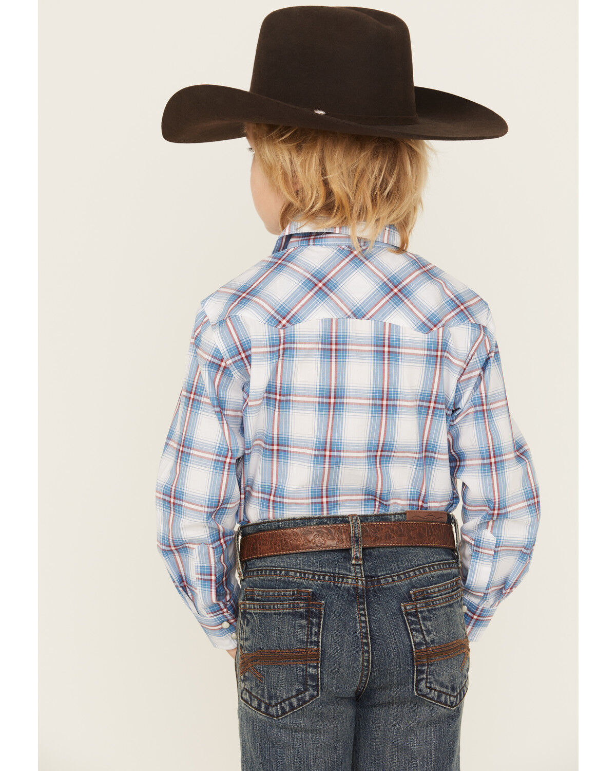 Wrangler Retro Boys' Plaid Print Long Sleeve Snap Western Shirt