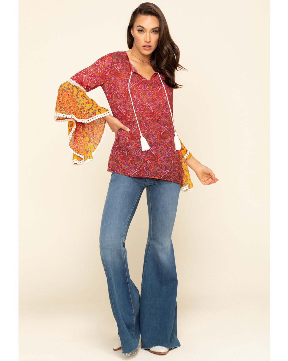 Red Label by Panhandle Women's Print Bell Sleeve Top