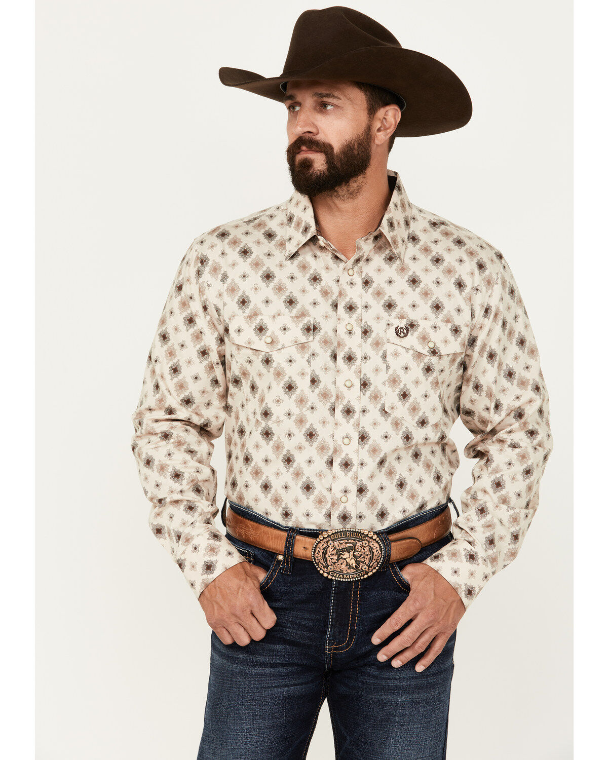 Panhandle Men's Select Medallion Print Long Sleeve Snap Western Shirt