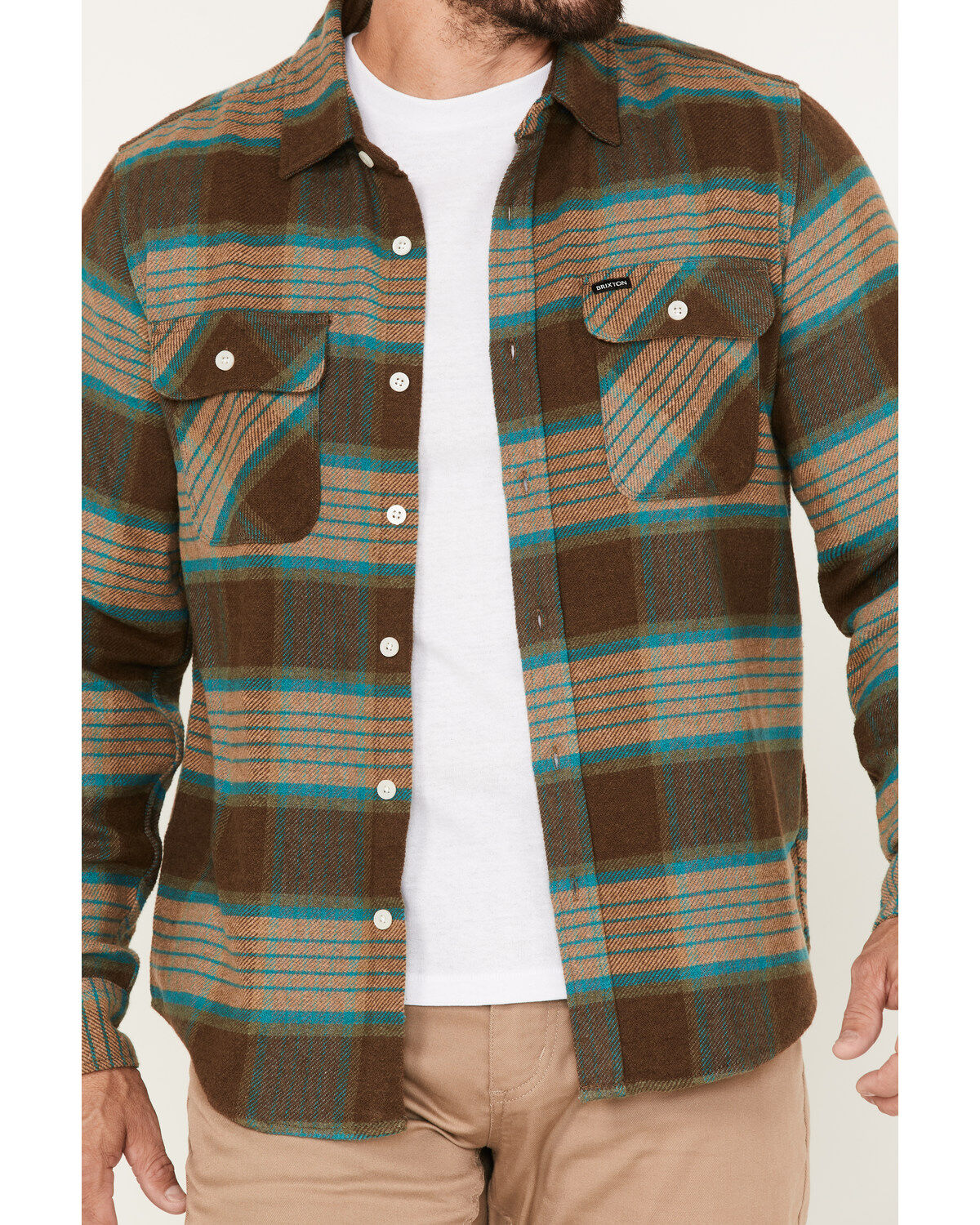 Brixton Men's Bowery Plaid Print Long Sleeve Button-Down Flannel Shirt