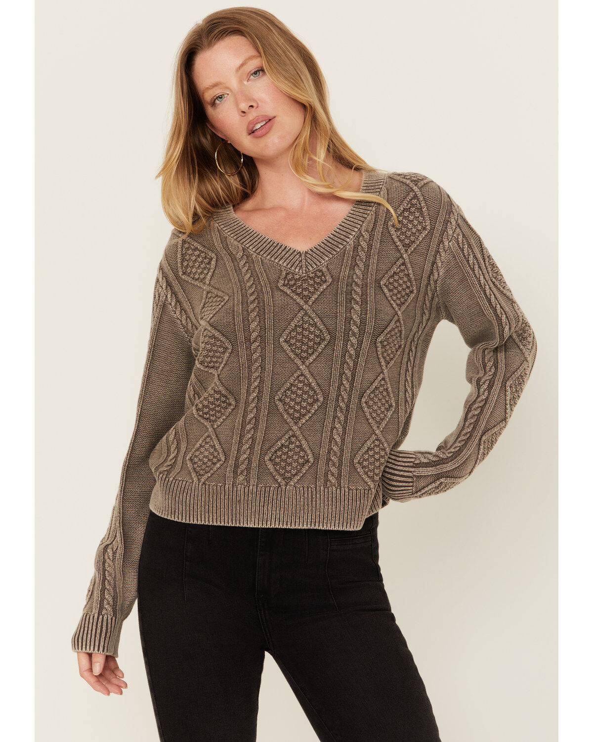 Cleo + Wolf Women's Clark Acid Wash Cable Knit Sweater