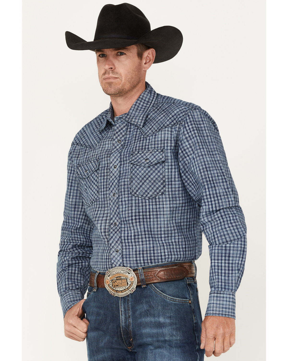 Wrangler Retro Premium Men's Check Plaid Print Long Sleeve Snap Western Shirt