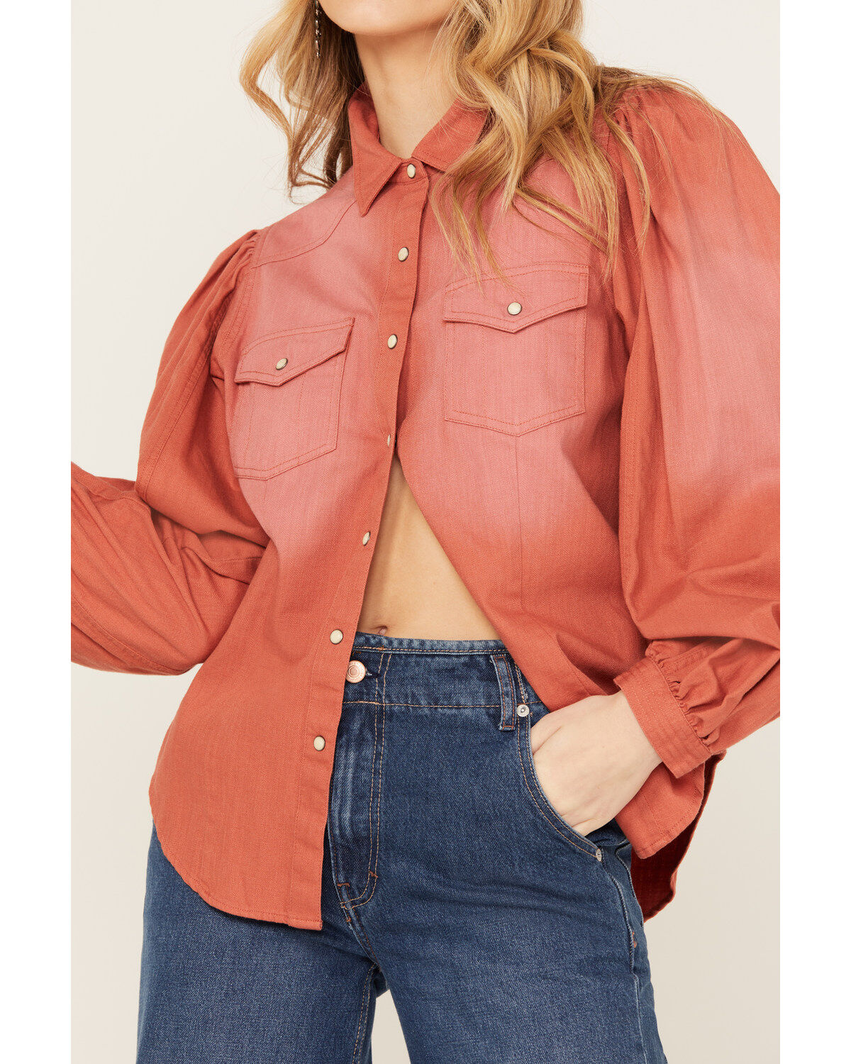 Panhandle Women's Ombre Puff Long Sleeve Snap Western Shirt