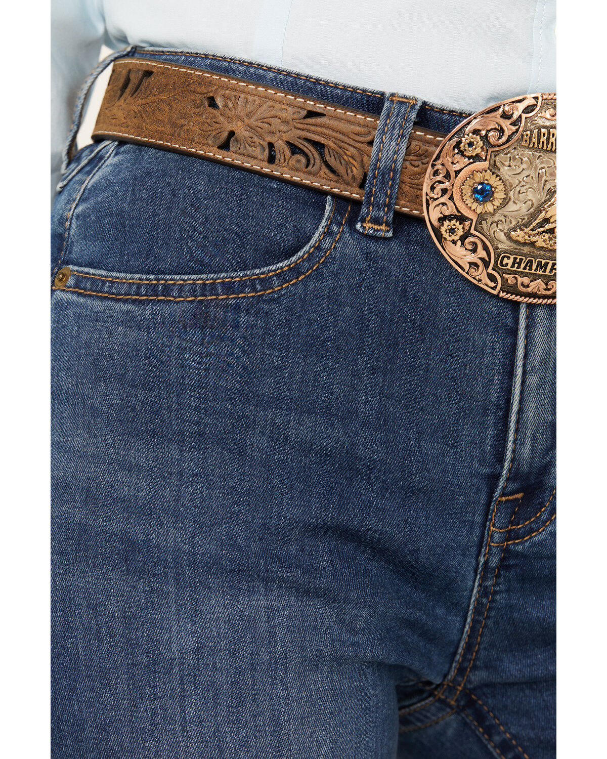 Rock & Roll Denim Women's Medium Wash High Rise Curved Yoke Trouser Stretch Denim Jeans