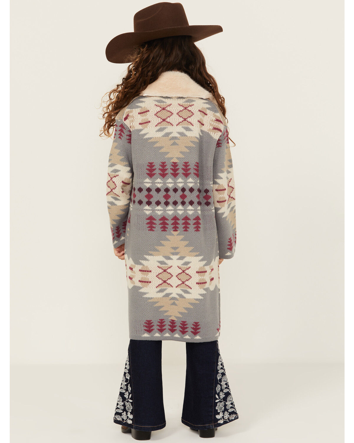 Shyanne Girls' Southwestern Print Fur Trim Cardigan