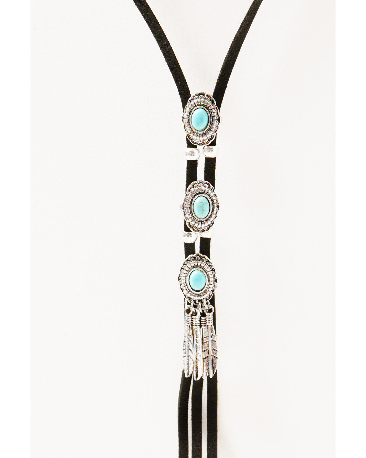 Shyanne Women's Leather Layered Turquoise Beaded & Silver Concho Fringe Charm Necklace