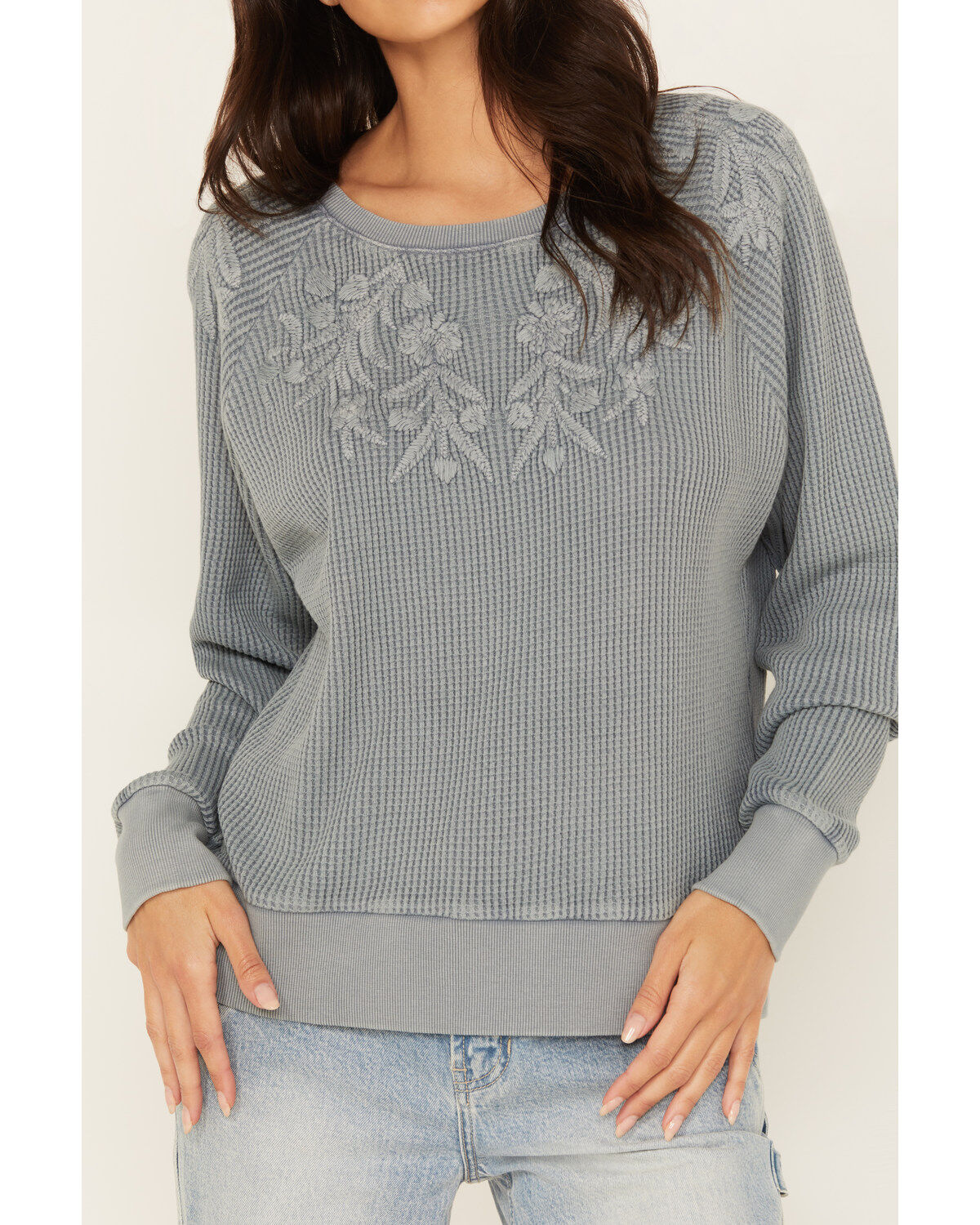 Cleo + Wolf Women's Embroidered Thermal Knit Top