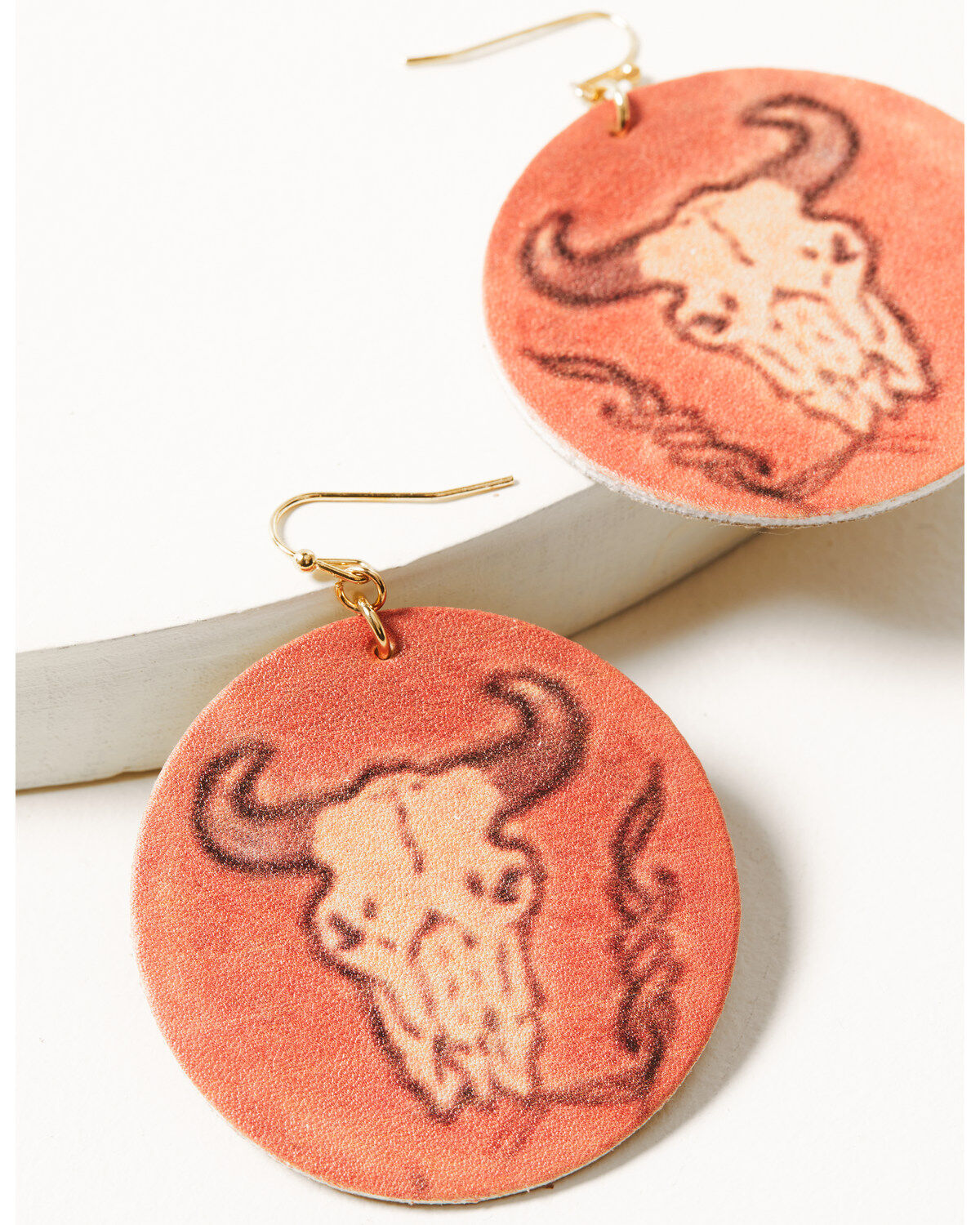 Shyanne Women's Round Bullhorn Cognac Leather Earrings