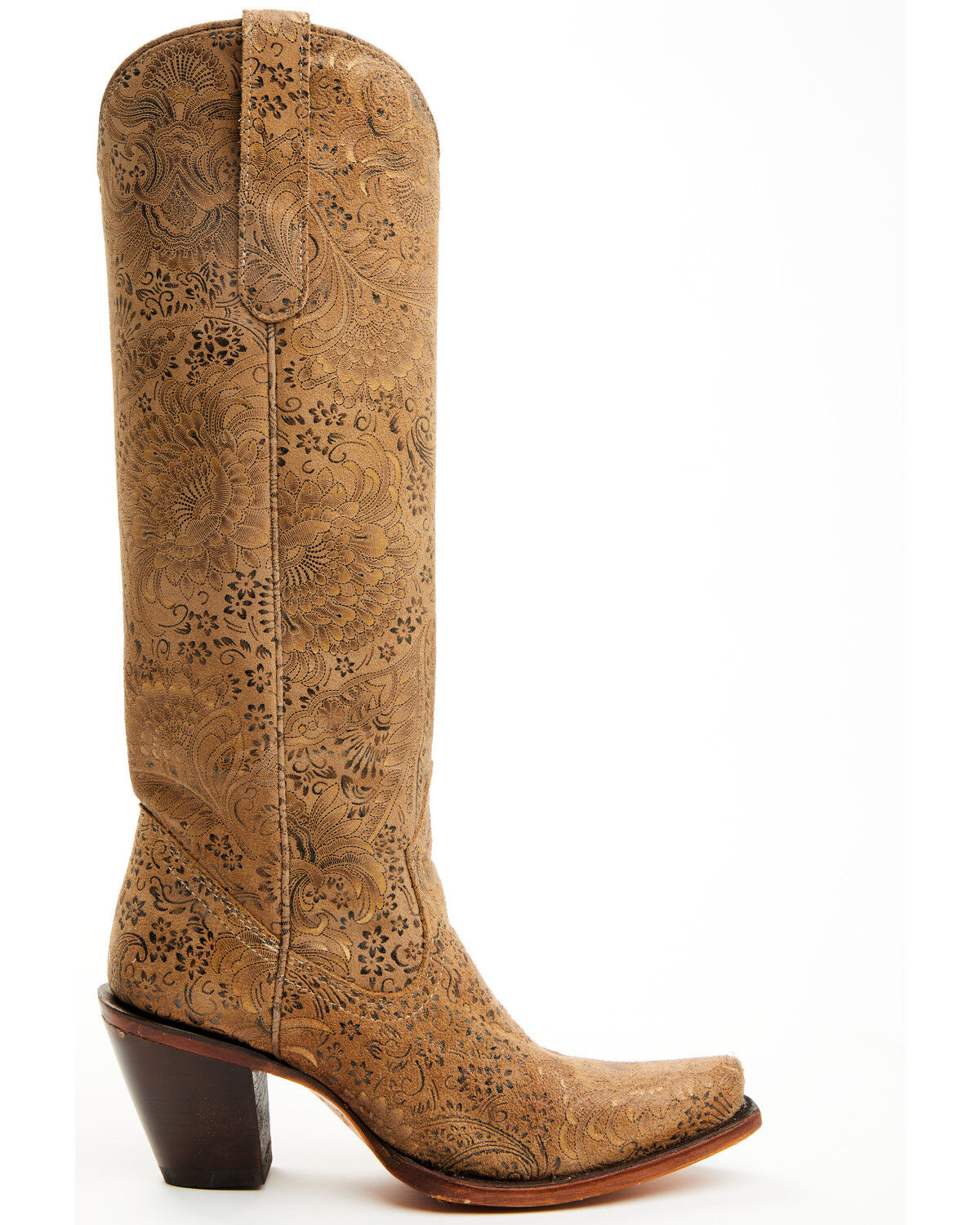 Corral Women's Stamped Floral Suede Tall Western Boots - Snip Toe