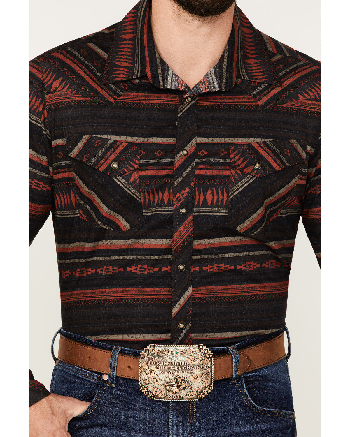 Rock & Roll Denim Men's Southwestern Stripe Stretch Long Sleeve Snap Shirt