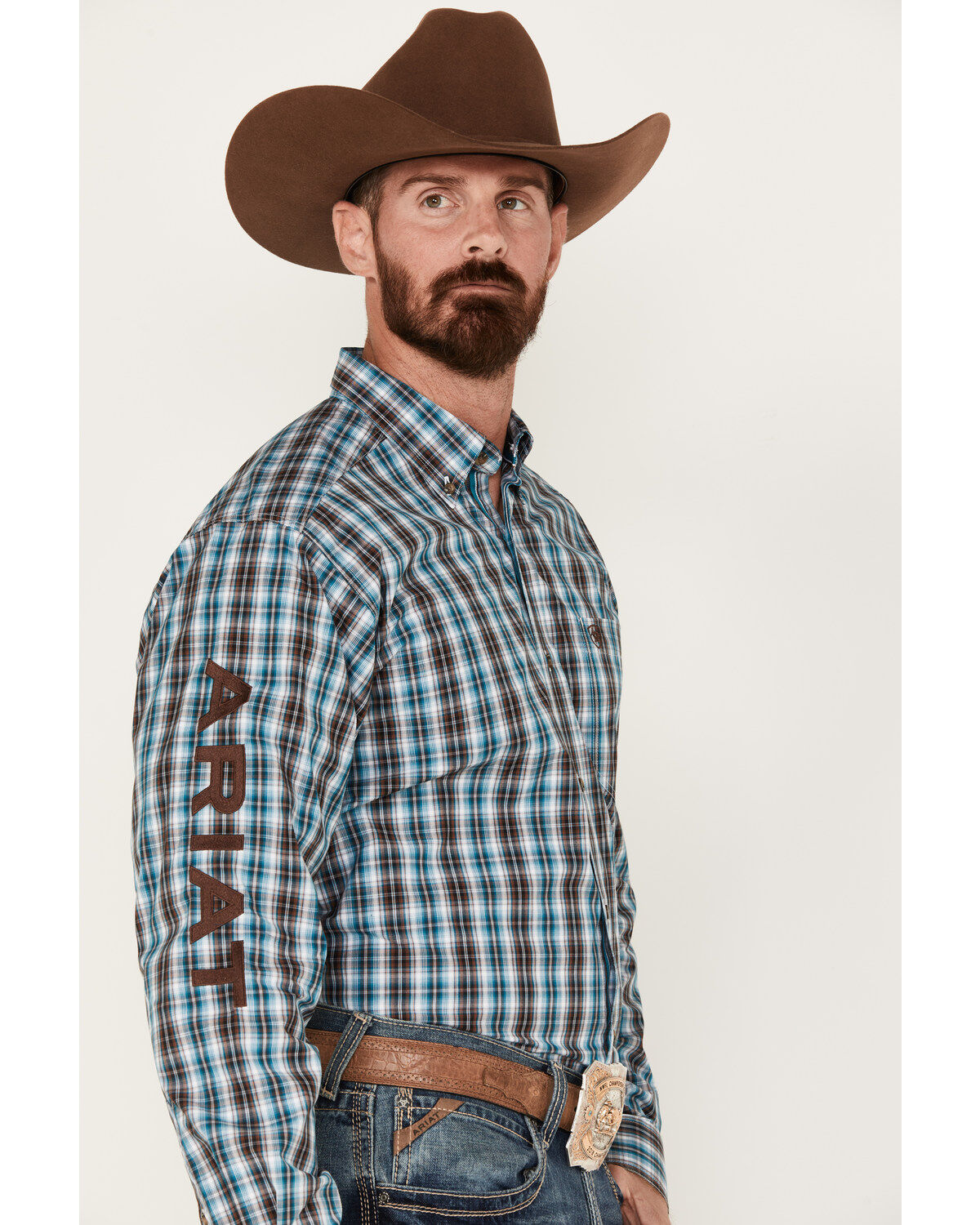 Ariat Men's Team Cade Small Plaid Print Long Sleeve Button-Down Shirt