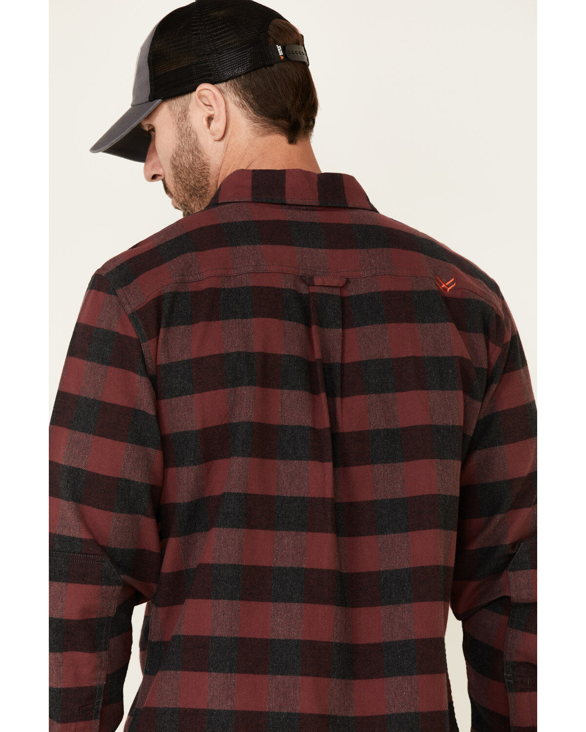 Hawx Men's Dark Red Harris Stretch Plaid Flannel Long Sleeve Button Down Work Shirt