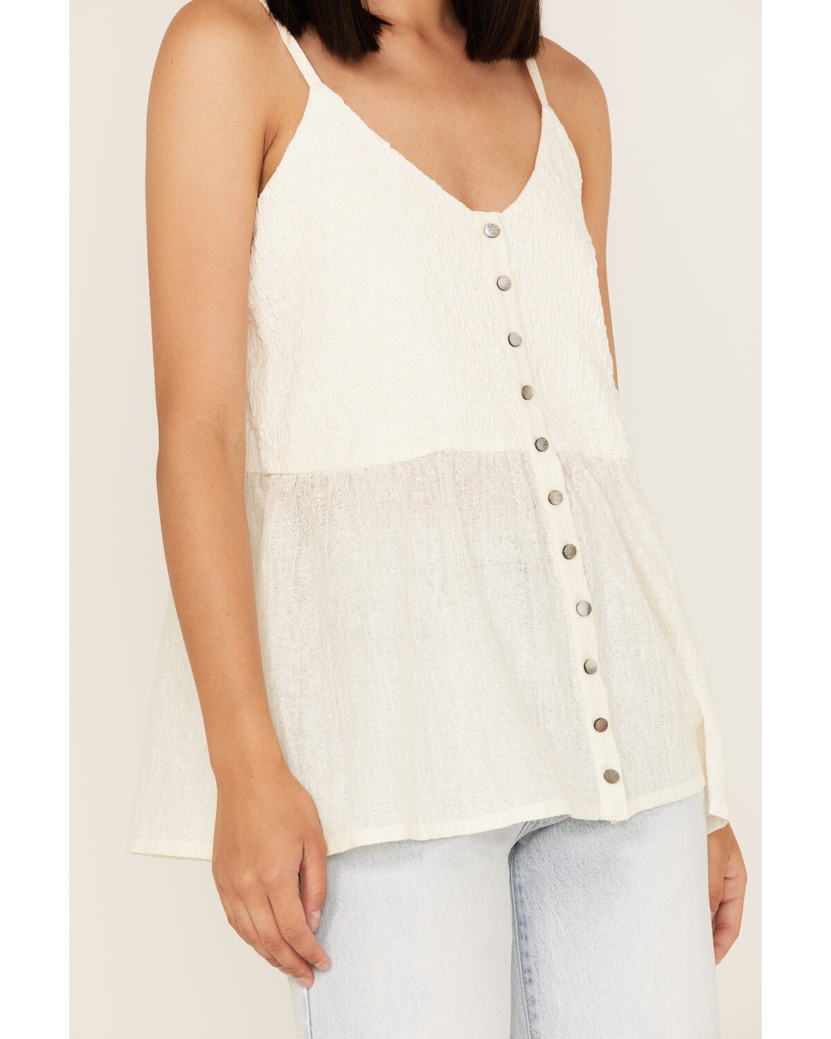 Cleo + Wolf Women's Smocked Button Front Woven Tank Top