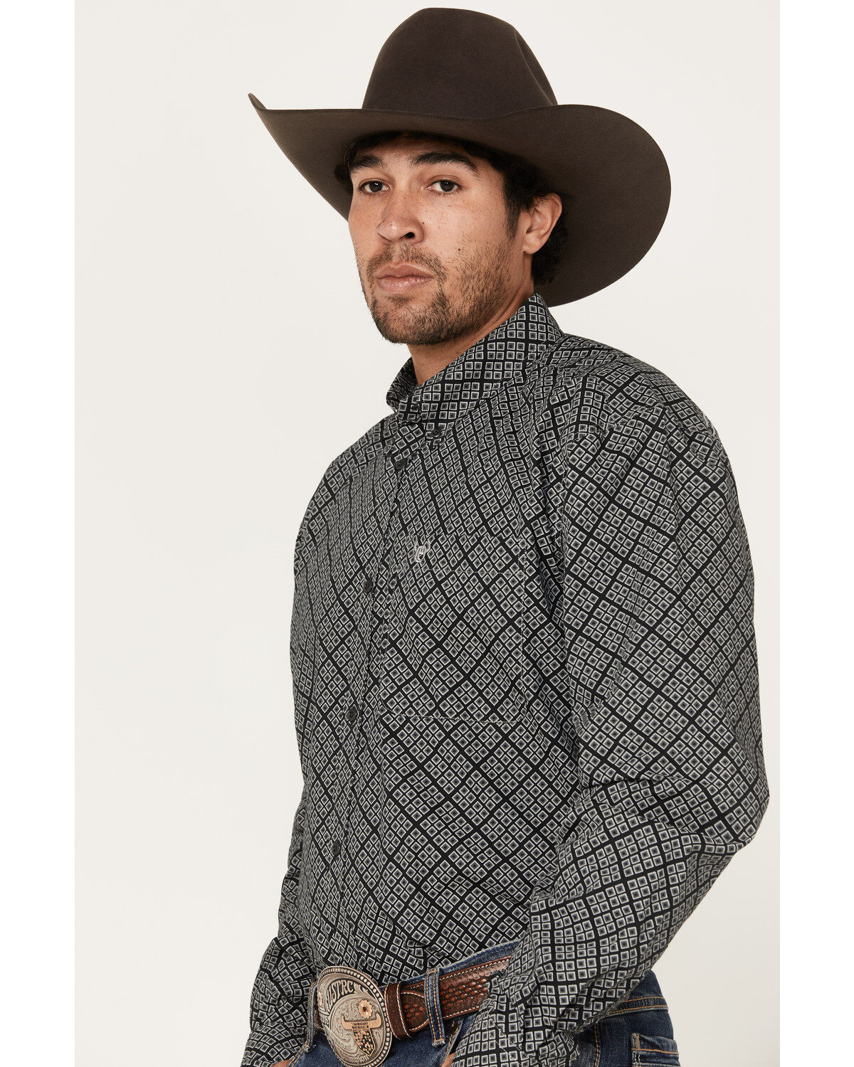 Cowboy Hardware Men's Wild Gem Geo Print Long Sleeve Button Down Western Shirt