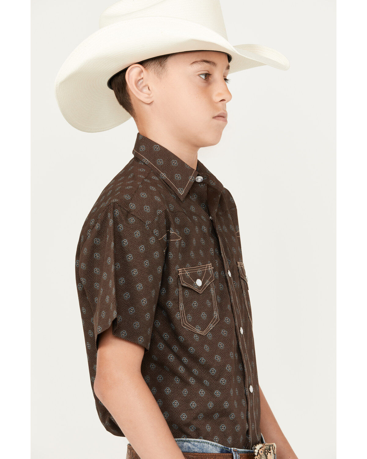 Rock & Roll Denim Boys' Medallion Vintage Short Sleeve Snap Western Shirt