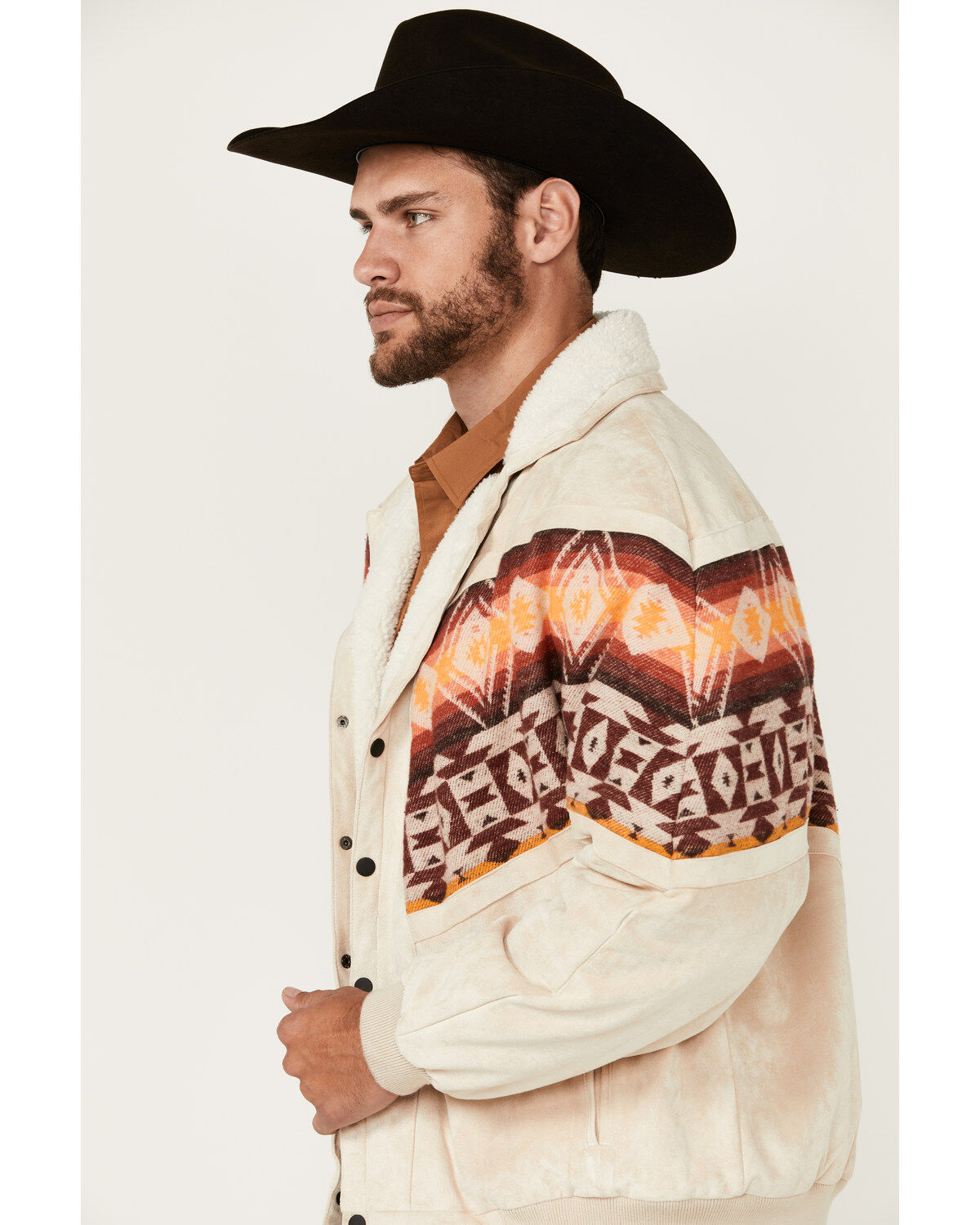 Rock & Roll Denim Men's Southwestern Border Microsuede Snap Bomber Jacket