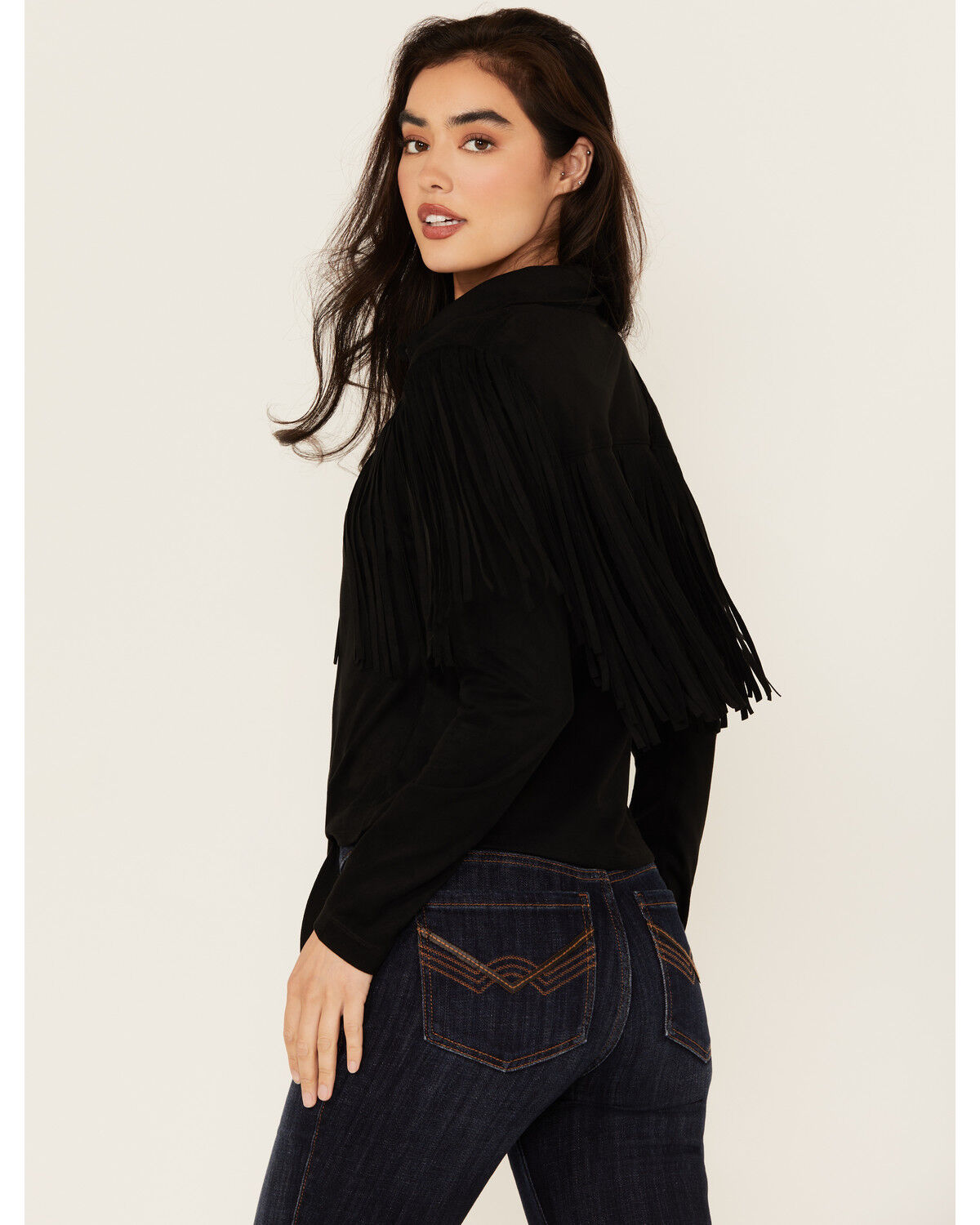 Idyllwind Women's Fate Faux Suede Fringe Long Sleeve Button-Down Tie-Front Shirt