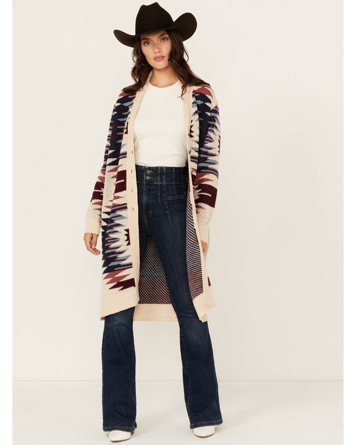 Shyanne Women's Southwestern Print Long Sleeve Button-Down Long Cardigan
