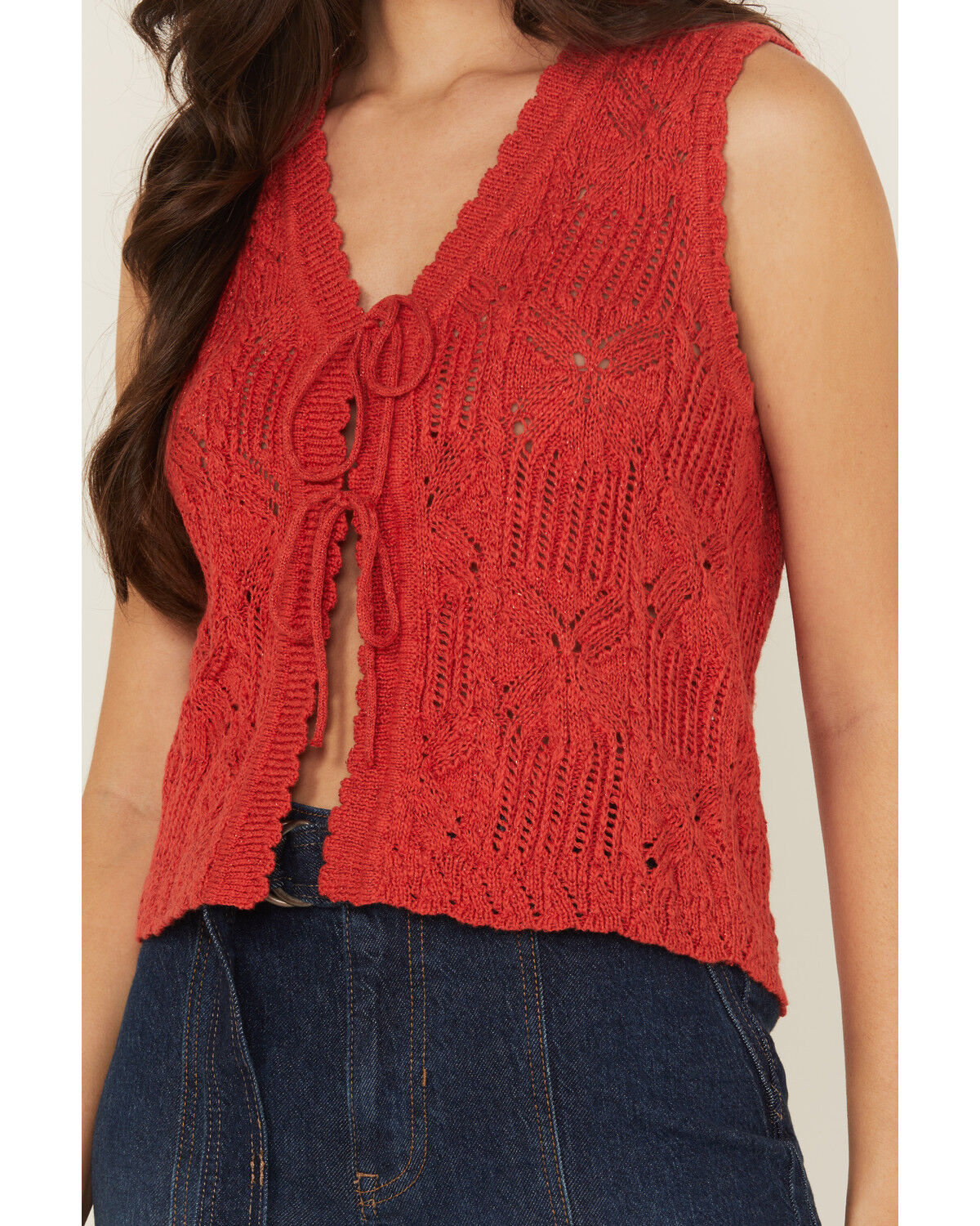 Shyanne Women's Tie-Front Crochet Sweater Vest